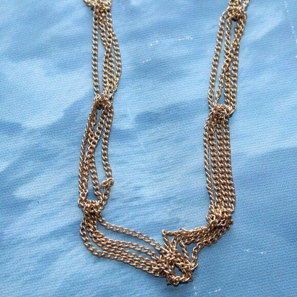 Sarah Coventry Vintage Gold-tone Multi-layer Stationed Twist Chain Necklace 18in - Picture 2 of 6